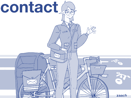contact banner: sophie with a letter carrier bicycle
