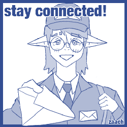 mail carrier sophie with caption 'stay connected!'